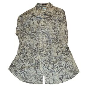 J.McLaughlin Lois Blouse Cream Gray Print Long Sleeve‎ Button Down Top S